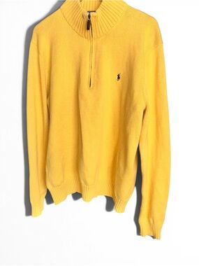Vintage Y2K Ralph Lauren Men’s Yellow Half-Zip Sweater size L